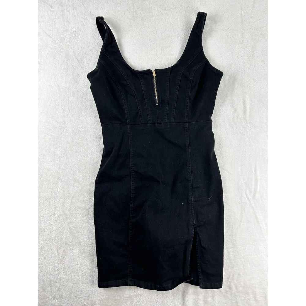 Guess Dress Mini Women's Size Large Black Tank Top Zippers Slits Denim Party